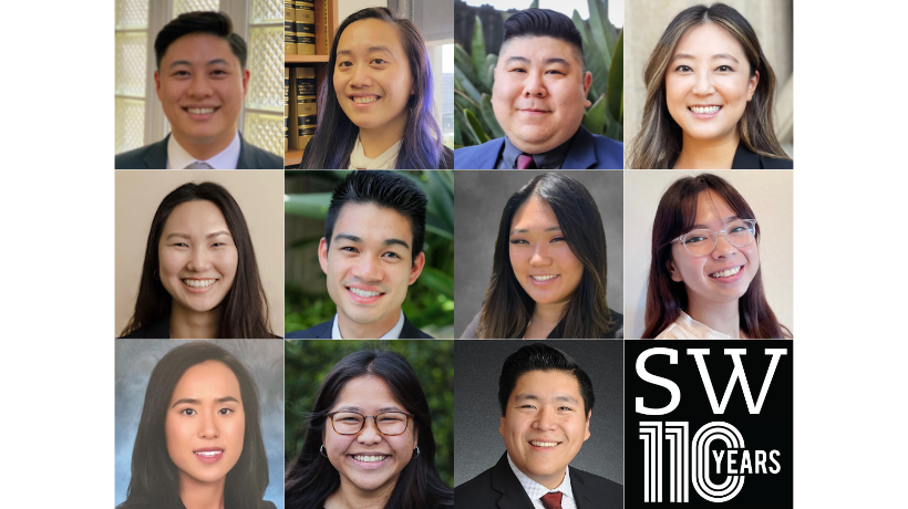 Collage of 2022 APALSA Board Members headshots with SWLAW 110 Block logo in black