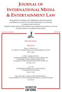 Journal of International Media & Entertainment Law issue cover