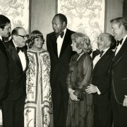 Ethel and Tom Bradley (center) with Dean Leigh H. Taylor, Rabbi Edgar Magnin, Mr. and Mrs. Irwin R. Buchalter '33, and President Paul Wildman at a Bradley Scholarship Fund Dinner. Mayor Bradley also served as co-chair of the Irwin R. Buchalter 75th Birthday Celebration to establish Southwestern's first named professorship in 1985. 