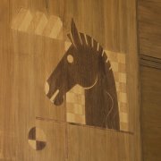 Inlaid wood polo pony in the former Saddle Shop