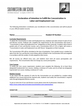 Image - J.D. Concentration Declaration of Intention - Labor and Employment Law
