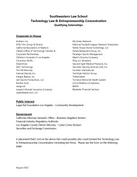 Externships for Technology Law & Entrepreneurship J.D. Concentration Front Page