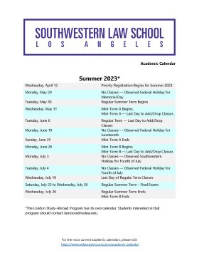 Summer 2023-24 Academic Calendar