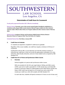 Front page of Determination of Course Credit Hours Policy