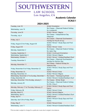 SCALE I 2024-2025 Academic Calendar