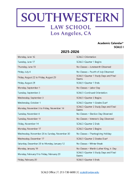 SCALE I 2025-2026 Academic Calendar