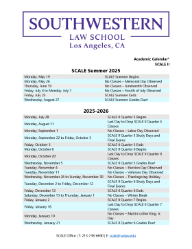 SCALE II 2025-2026 Academic Calendar Front Page