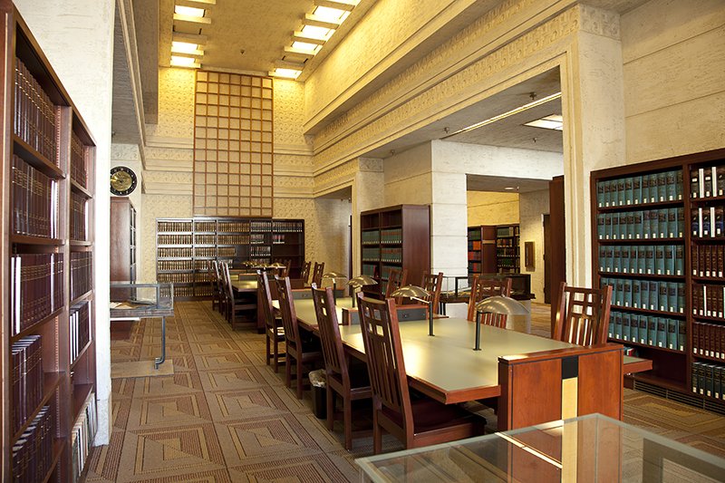 Mayan Room in the Library. Empty Tables 