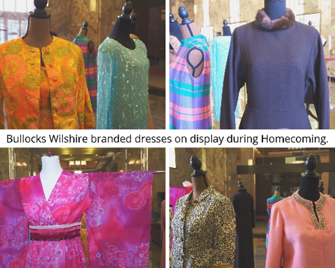 Bullocks Wilshire branded dresses on display during Homecoming