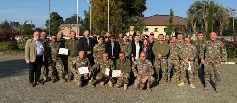 Prof. VanLandingham with Georgian military commanders and personnel from the newly established recruitment agency in western Georgia