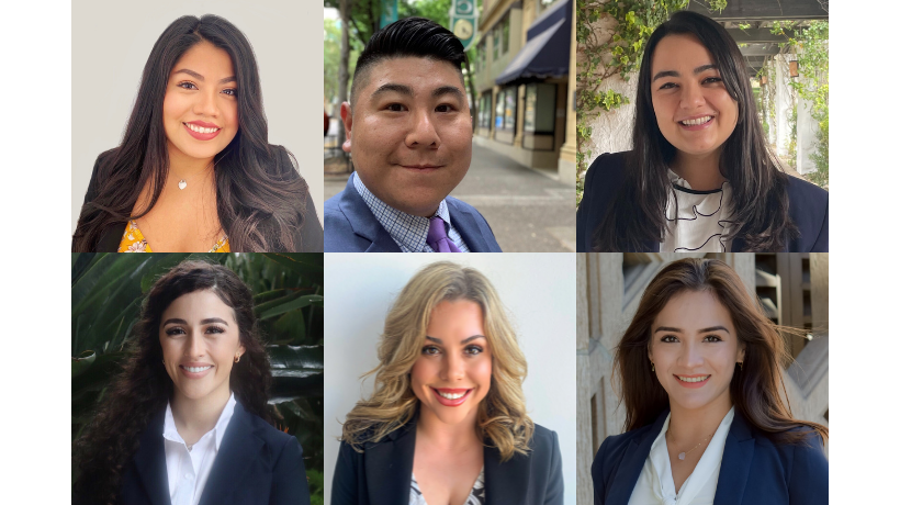 Moot Court Team Albany headshots in business professional dress in a collage. Top row: Nancy Santiago, Dean Matsuyama, and Stevie Thackeray. Bottom row: Vianney Munoz, Julia Unger, and Monica Boston.