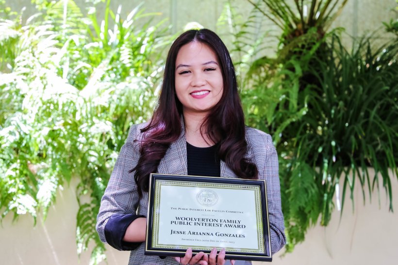 Jesse Arianna Gonzales with the Woolverton Family Public-Interest Award