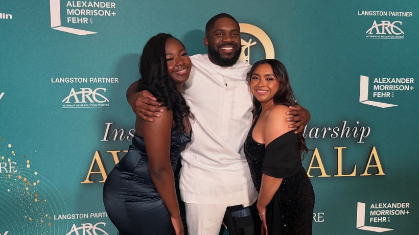 1L Taylor Richardson, 3L Chinonso Anokwute, and 3L Desirae Ibarra, at the 2025 Langston Bar Association Gala