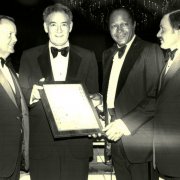 Southwestern President Paul Wildman, Mayor Bradley and Dean Leigh H. Taylor present LA City Councilman John Ferraro with the Disitinguished Citizen Award during the 1979 Tom Bradley Scholarship Fund Dinner.
