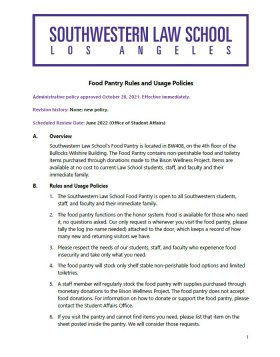 First page of food pantry policy