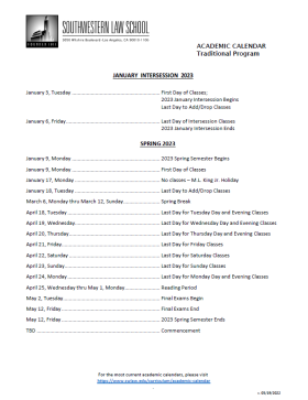 First page of Spring 2022-2023 Academic Calendar