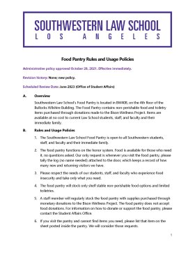 First page of food pantry policy