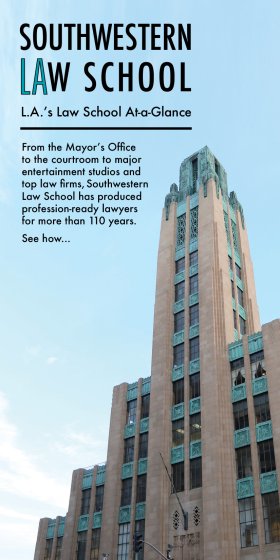 L.A.’s Law School Brochure 2022 Front Cover showing the Bullocks Wilshire building