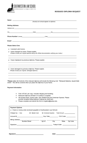 Reissued Diploma Request Form