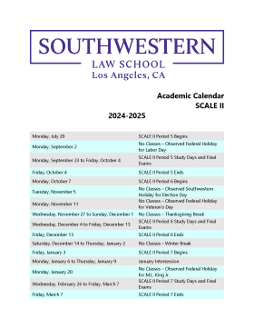 SCALE II 2024-2025 Academic Calendar
