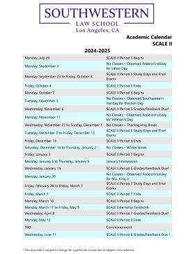 SCALE II 2024-2025 Academic Calendar