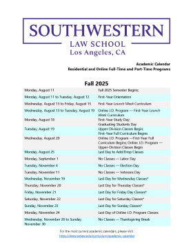 Fall 2025-26 Academic Calendar First page