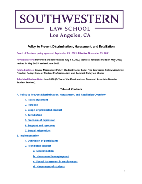 Policy to Prevent Discrimination, Harassment, and Retaliation front page