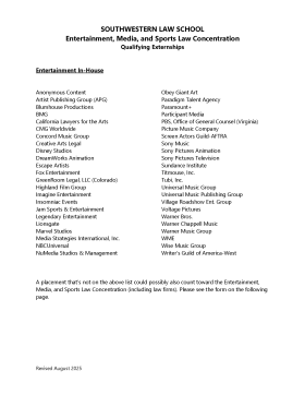 Externships for Entertainment, Media, and Sports Law J.D. Concentration front page