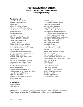 Externships for Public Interest Law J.D. Concentration Front Page