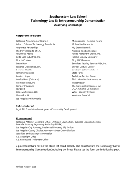 Externships for Technology Law & Entrepreneurship JD Concentration Front Page