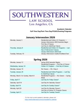 Intersession and Spring 2025-26 Academic Calendar