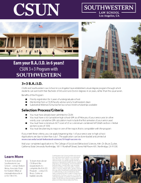 CSUN 3+3 B.A./J.D. for High School Students