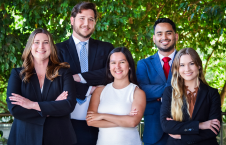 Five members of the TAHP 2022-23 Board dressed in business professional wear 