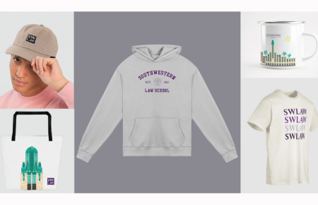 Southwestern Store product collage featuring sweatshirt, hat, totebag, mug, and tshirt