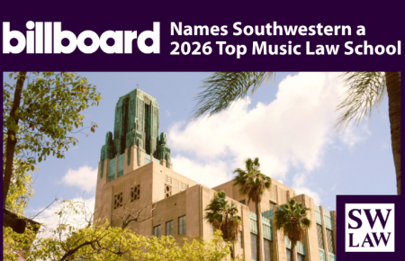 Billboard Names Southwestern a 2026 Top Music Law School (featuring image of Bullocks Wilshire building)