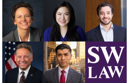 Collage of new faculty headshots: Yvette Lindgren, Tiffany Li, Alex Chemerinsky, Phillip A. Talbert, Kenneth R. Carbajal 