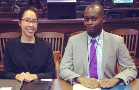Alexa Whiteside and Yanick Saila-Ngita won first place at the Western Regional Black Law Student Association's Frederick Douglass Moot Court Competition
