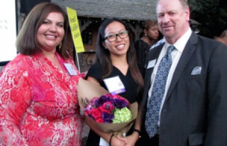 Corinna Jiang (center) with Professors Julia Vazquez and Chris Cameron